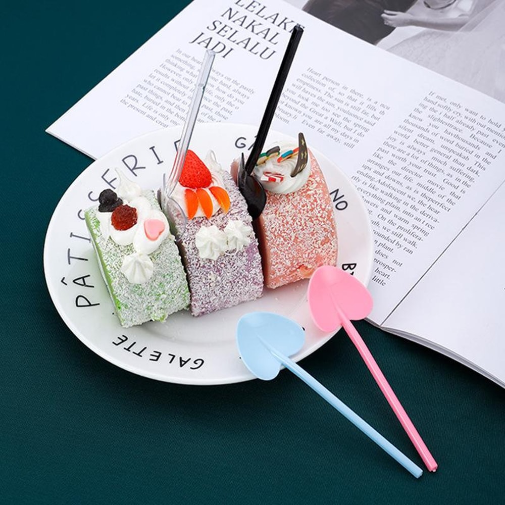Heart Shaped Disposable Desslorful Long Handle Dessert Spoons For Ice Cream 2