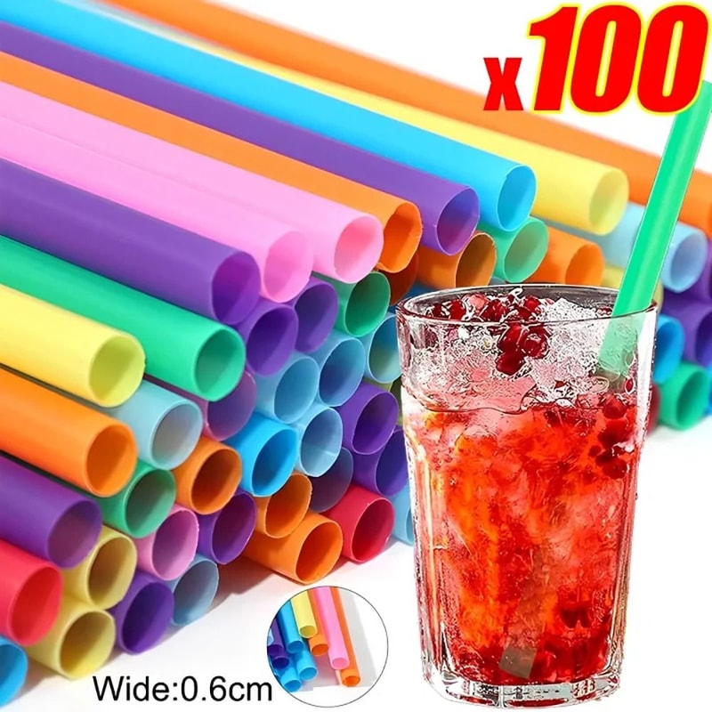 Premium Colorful Disposable Straws Large Party Bar Accessories Pack 0