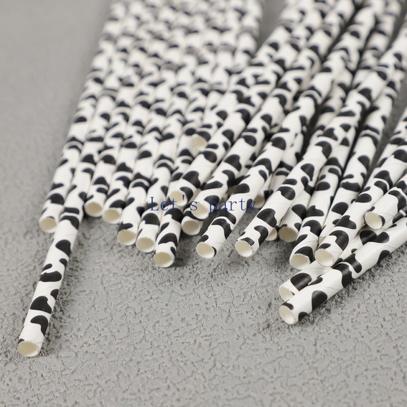 Black & White cow theme party supplies with Paper Napkins & Straws for Birthdays & Baby Showers