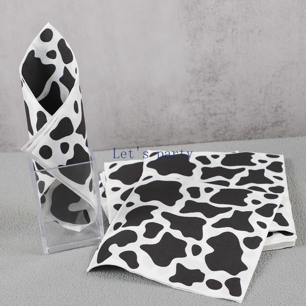 Black & White cow theme party supplies with Paper Napkins & Straws for Birthdays & Baby Showers