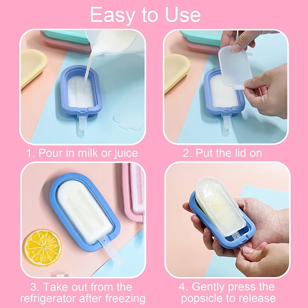Silicone Popsicle Molds Set Reusable Ice Pop Molds for DIY Ice Cream Maker