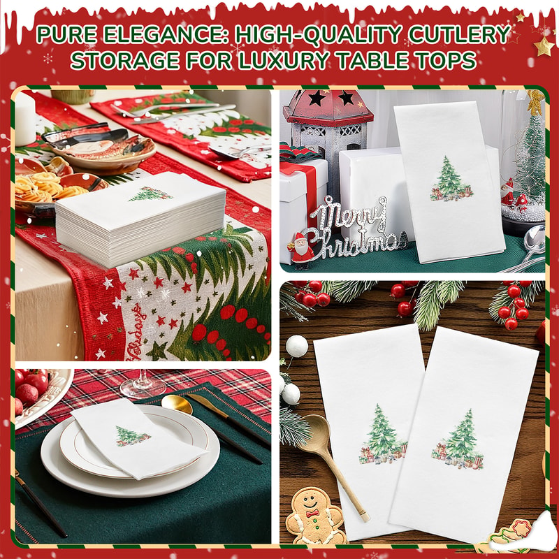 Linen Feel Disposable Christmas Napkins With Tree Design 2