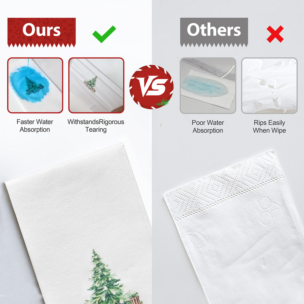 Linen Feel Disposable Christmas Napkins With Tree Design 3