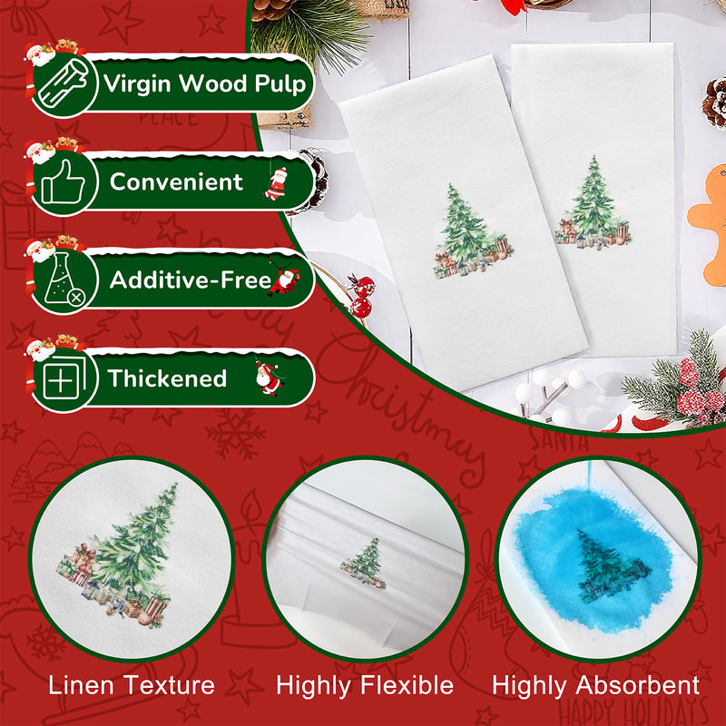 Linen Feel Disposable Christmas Napkins With Tree Design 4