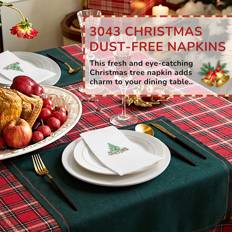 Linen Feel Disposable Christmas Napkins With Tree Design 5
