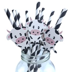 cow print straws for farm birthday party supplies and barnyard decor