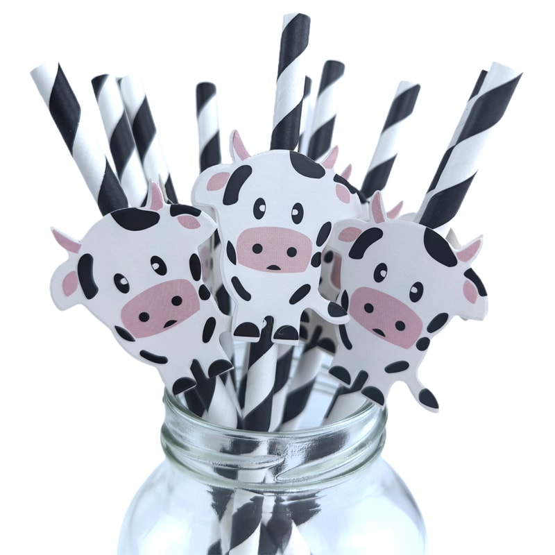 Cow Print Straws for Farm Birthday Party Supplies and Barnyard Decor