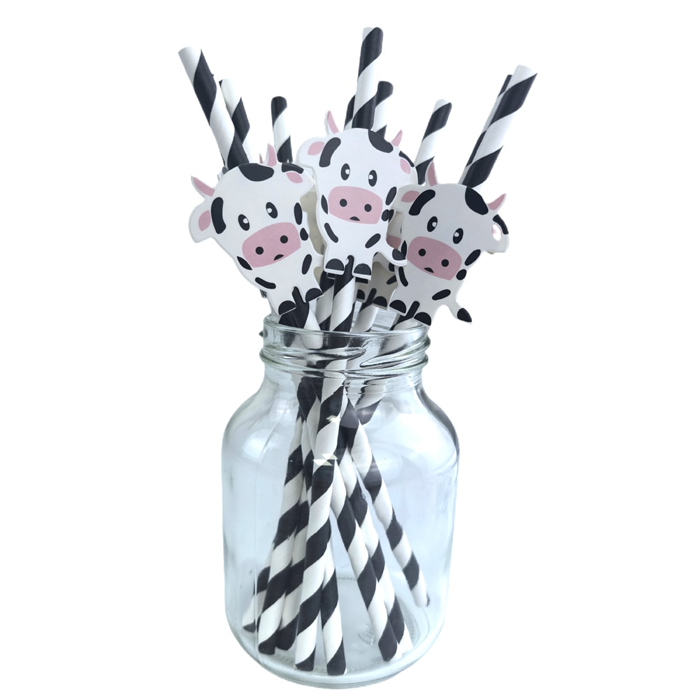 Cow Print Straws for Farm Birthday Party Supplies and Barnyard Decor