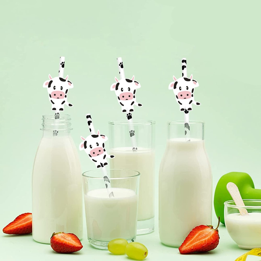 Cow Print Straws for Farm Birthday Party Supplies and Barnyard Decor