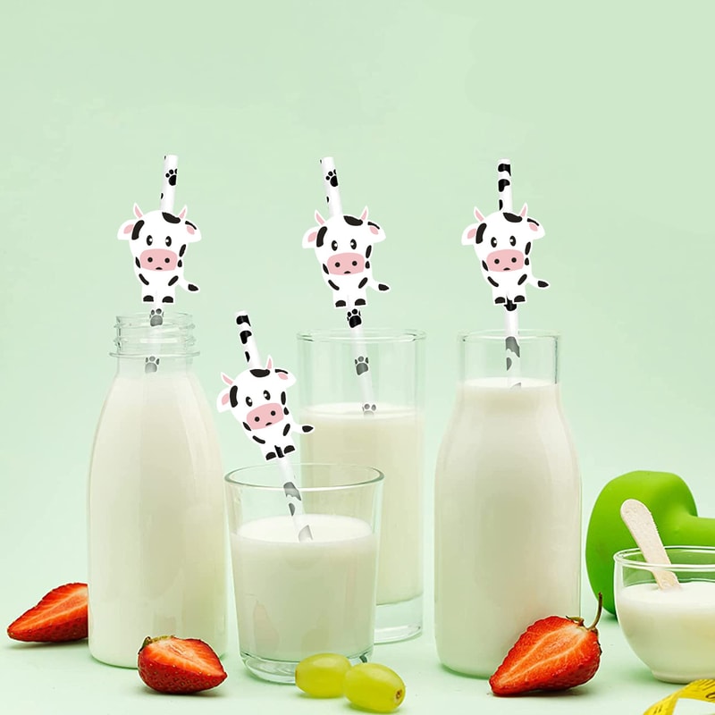 Cow Print Straws for Farm Birthday Party Supplies and Barnyard Decor