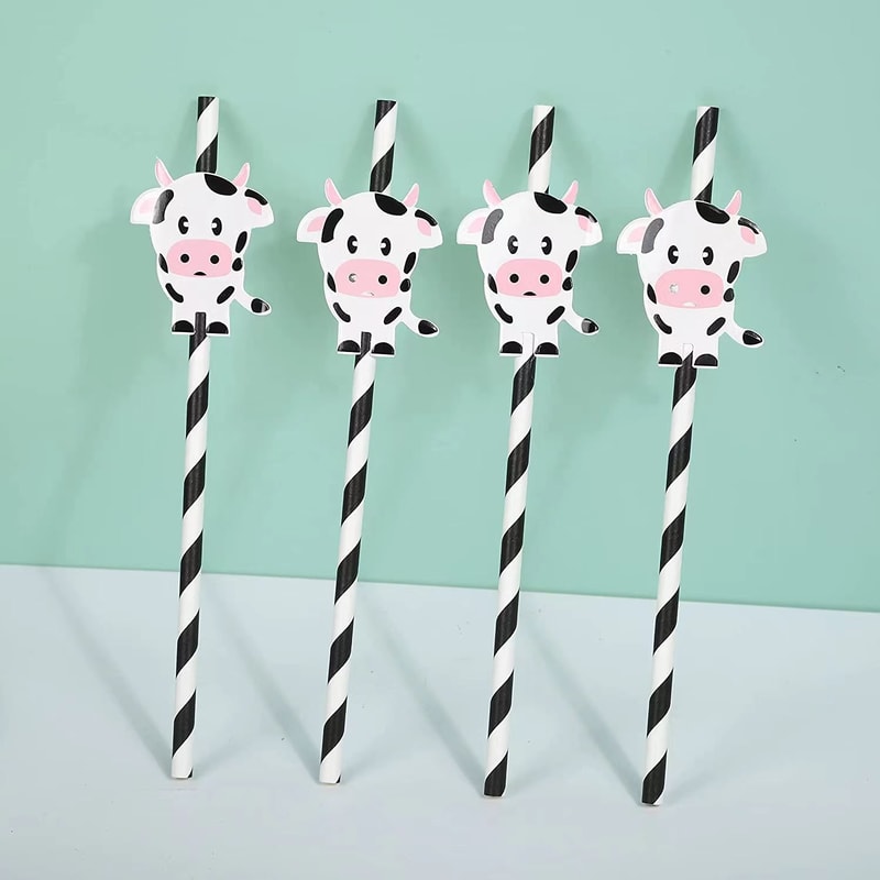 Cow Print Straws for Farm Birthday Party Supplies and Barnyard Decor
