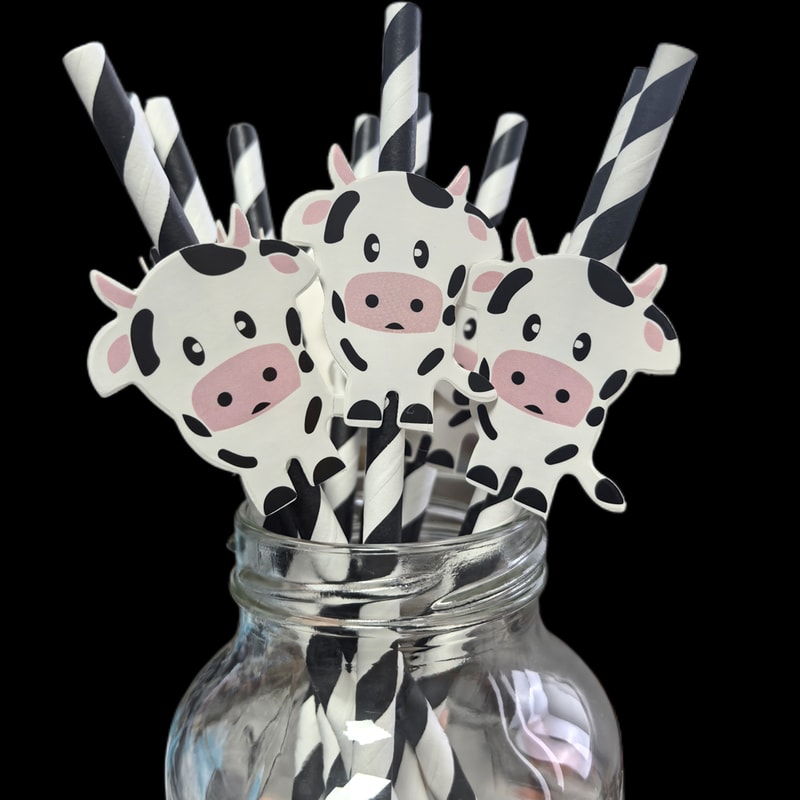Cow Print Straws for Farm Birthday Party Supplies and Barnyard Decor