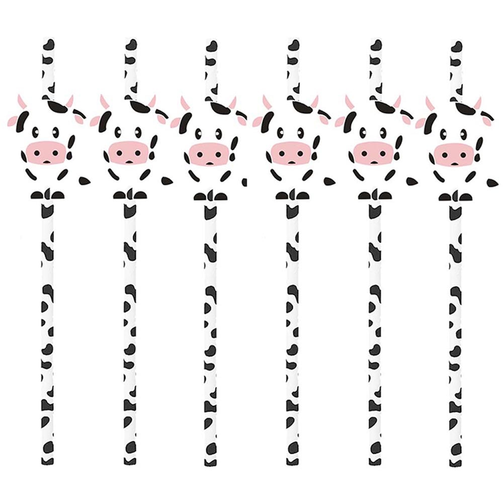 Cow Print Straws for Farm Birthday Party Supplies and Barnyard Decor