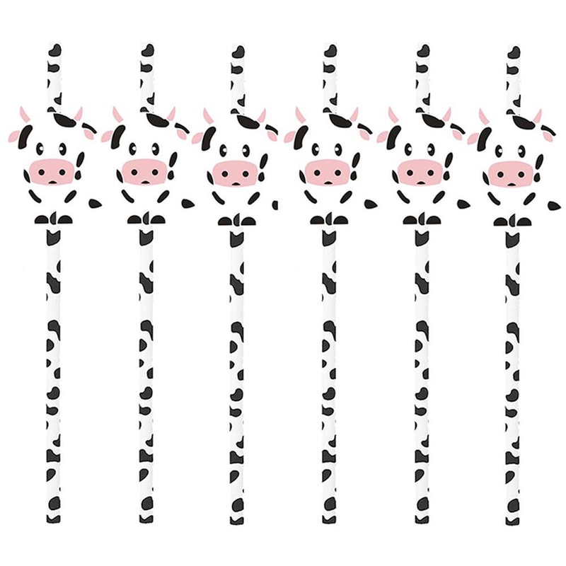 Cow Print Straws for Farm Birthday Party Supplies and Barnyard Decor