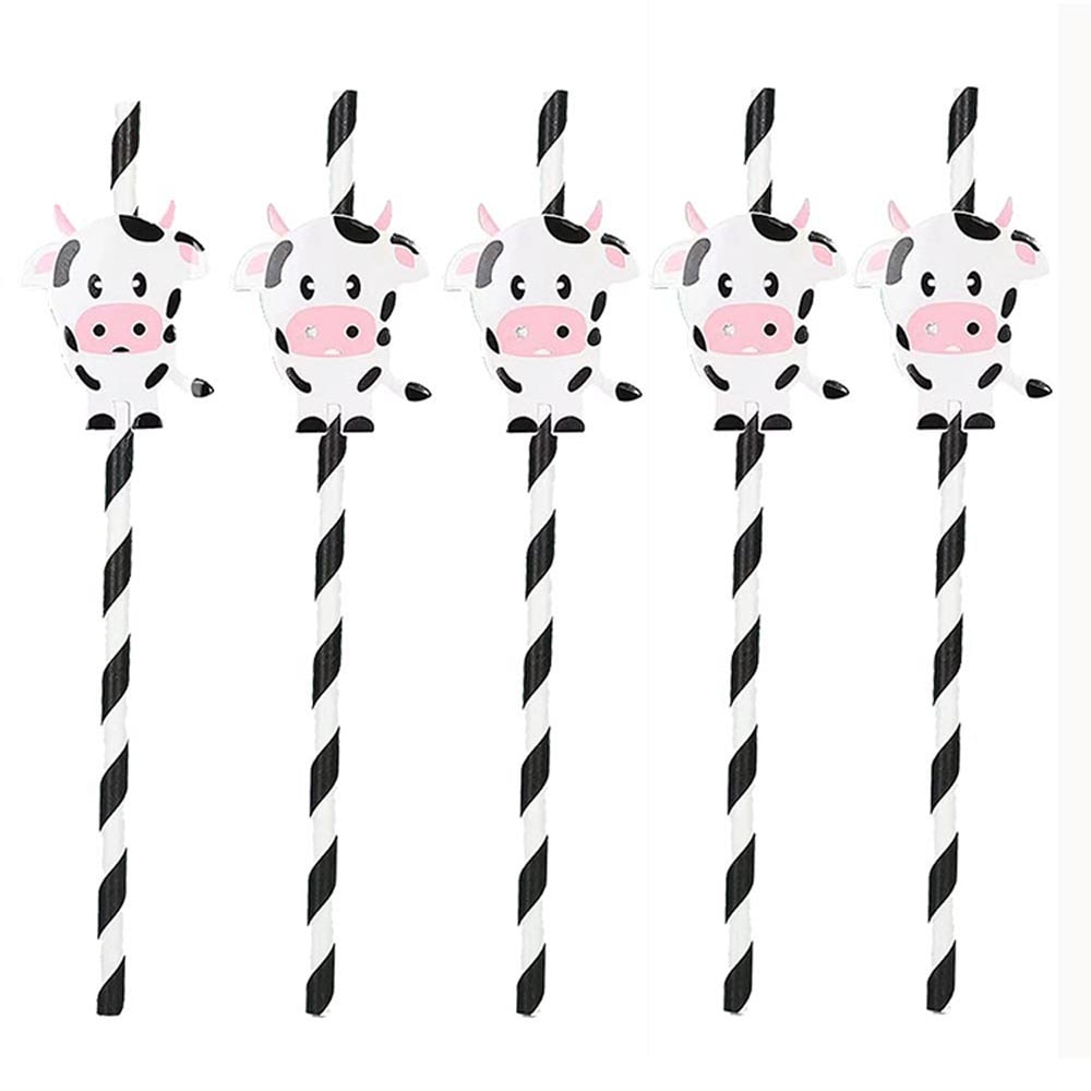 Cow Print Straws for Farm Birthday Party Supplies and Barnyard Decor