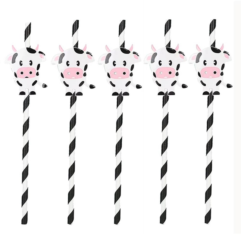 Cow Print Straws for Farm Birthday Party Supplies and Barnyard Decor