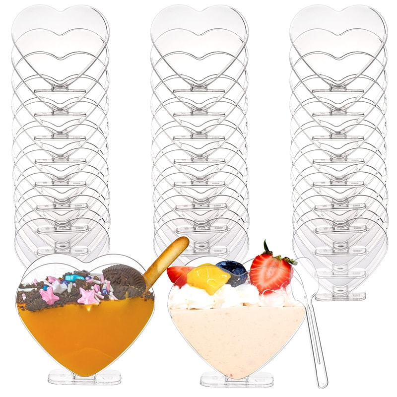 Heart Shaped Dessert Cups Mini Parfait Plastic Mousse Serving Cups 0
