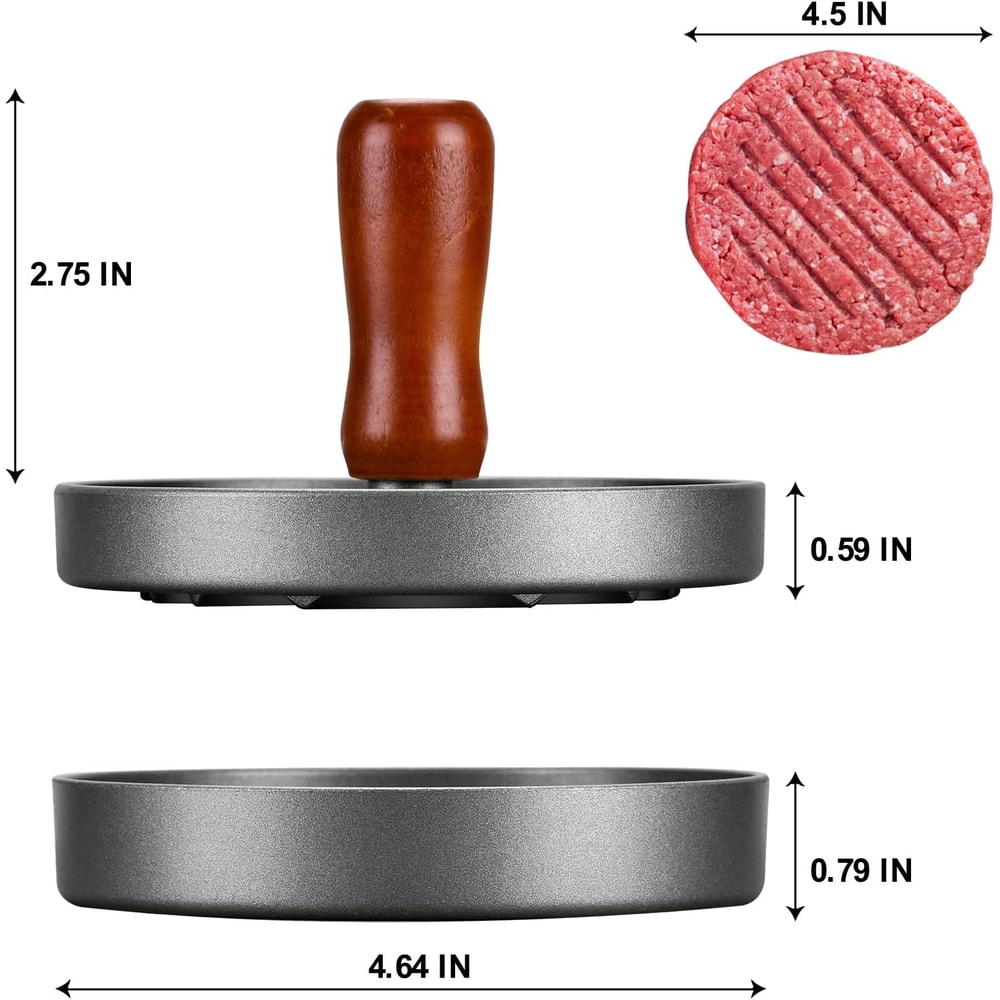 Premium Stainless Steel Burger Press Patty Maker with Wood Handle & Patty Papers