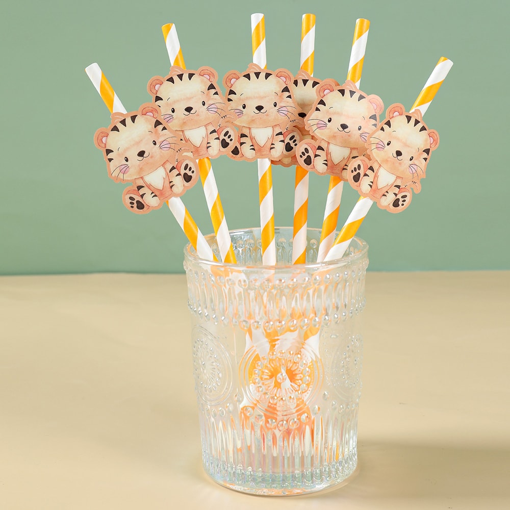 Safari Animal Paper Drinking Straws Party Pack Jungle Wild One Birthday Decor 2