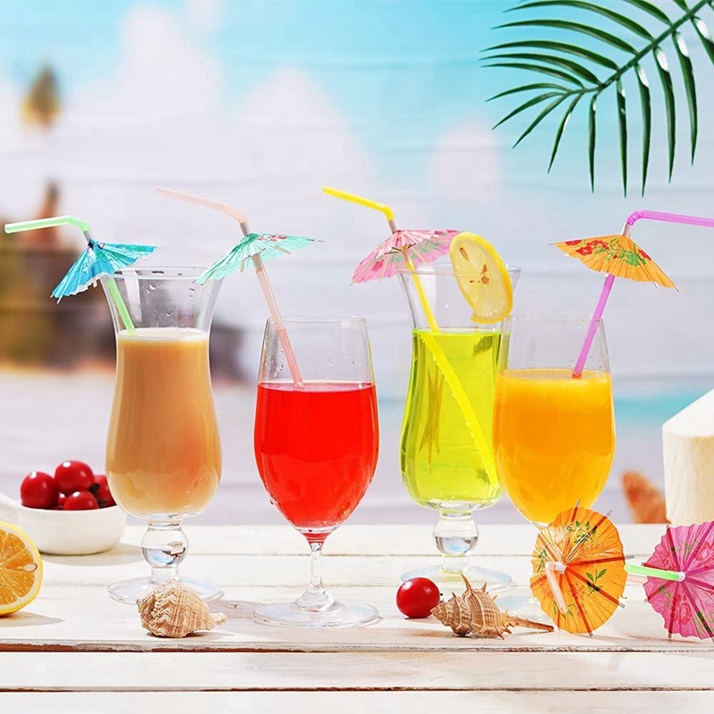 Premium Tropical Party & Cocktail Umbrella Straws Decorative Disposable Straws