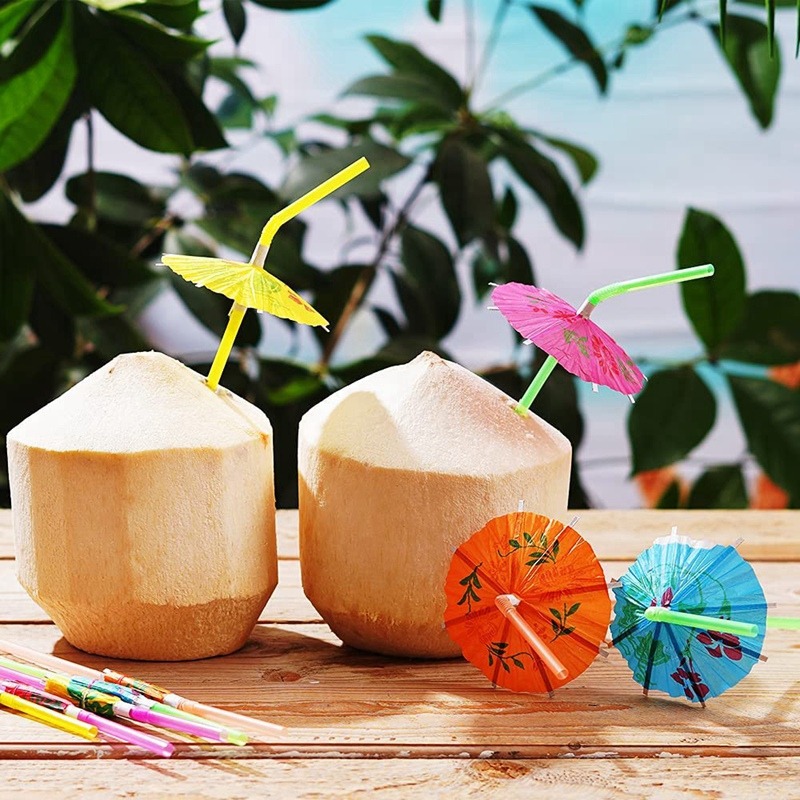 Premium Tropical Party & Cocktail Umbrella Straws Decorative Disposable Straws