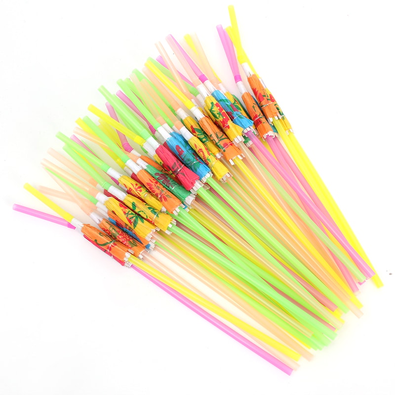 Premium Tropical Party & Cocktail Umbrella Straws Decorative Disposable Straws