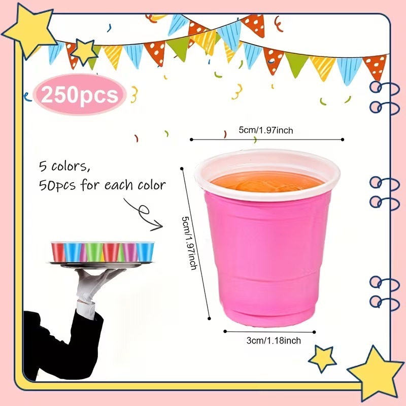 Mini Disposable Party Shot Cups Random Colors For Events Celebrations 5