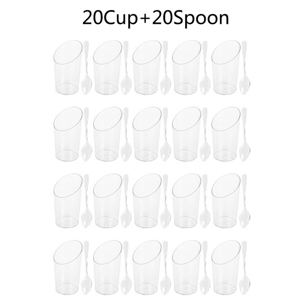 Premium Clear Disposable Dessert Cups With Spoons Party Packaging Supplies 5
