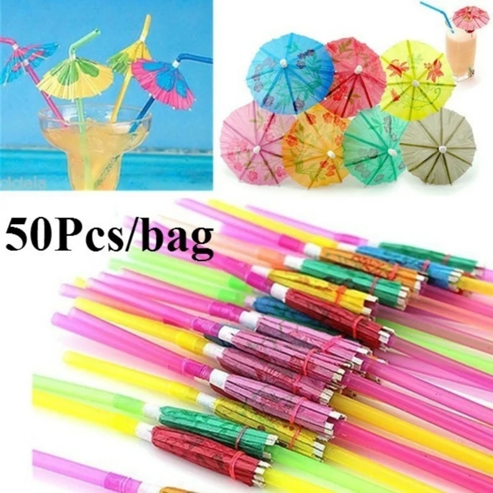 Premium Party Cocktail Umbrella Straws Tropical Drink Party Decoration Set 0