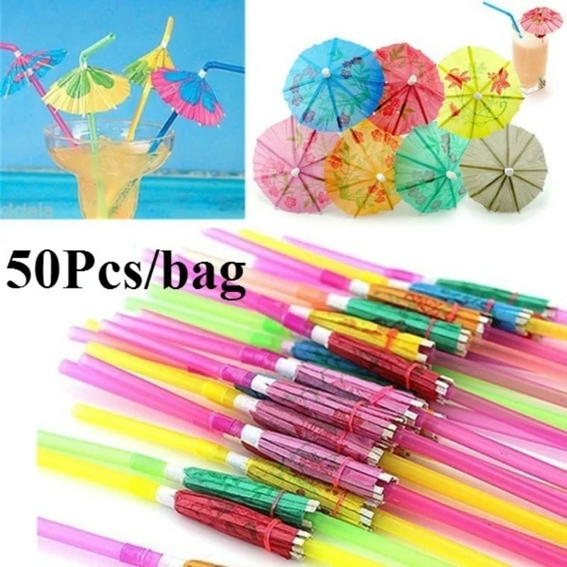 Premium Party Cocktail Umbrella Straws Tropical Drink Party Decoration Set 0