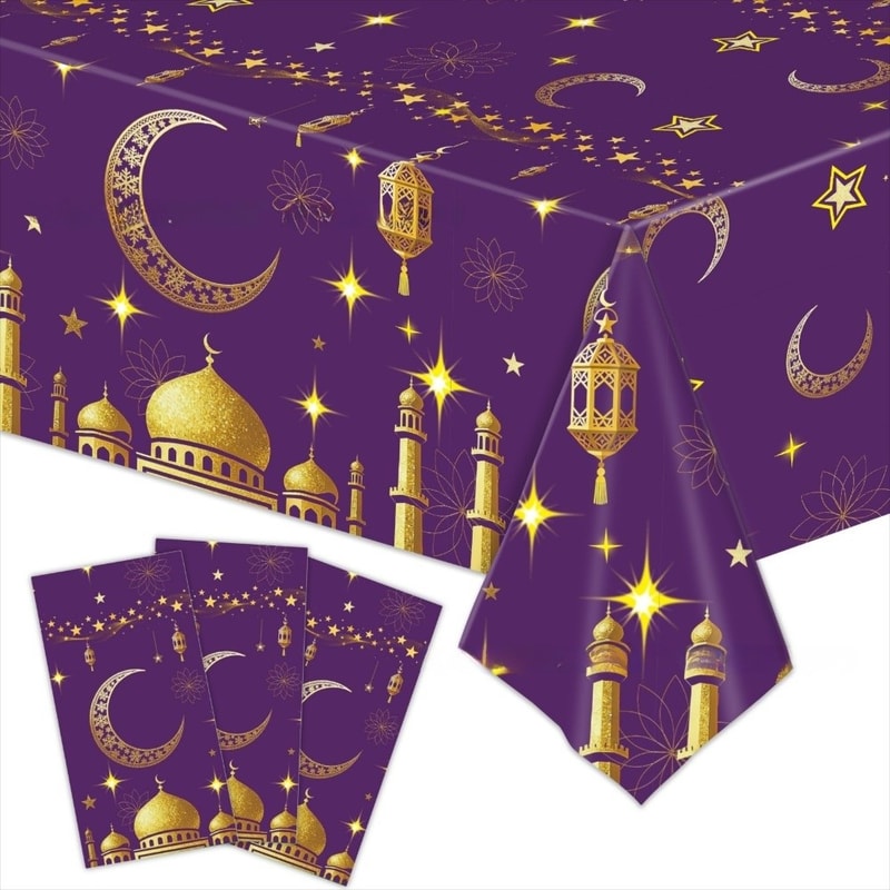 Premium Eid Tablecloth Waterproof Disposable Ramadan Decorations Party Supplies 8