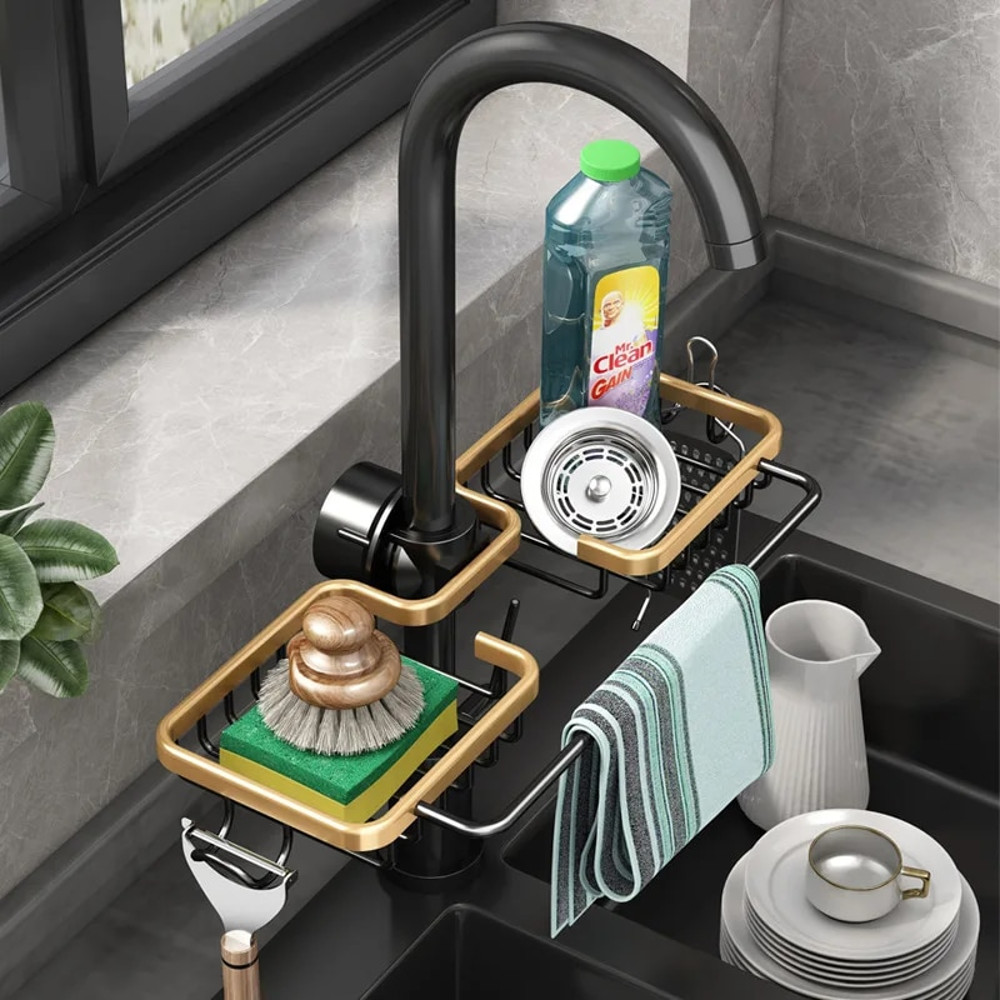 mGpCKitchenSpaceAluminumSinkDrainRackSpongeStorageFaucetHolderSoapDrainerShelfBasketOr