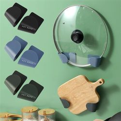 wall-mounted pot rack: adhesive pan lid holder for kitchen organization
