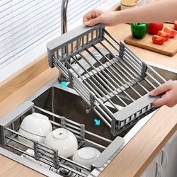Telescopic Stainless Steel Sink Rack: Adjustable Organizer for Kitchen Sink