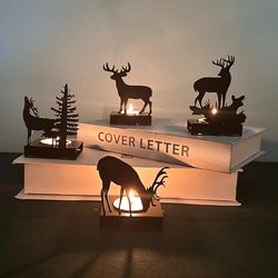 Deer Candlestick: Black Wrought Iron Elk Christmas Decoration