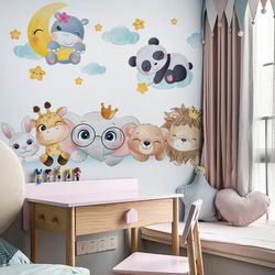 Nordic Cartoon Animals Wall Stickers: Kids Room Decoration with Elephant, Panda, Giraffe