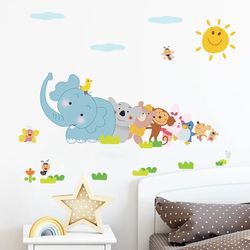 Happy Animals Wall Sticker: Elephant & Monkey - Kids Room Decor
