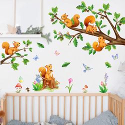 Adorable Cartoon Squirrel Wall Stickers: Kids Room Decor