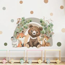 Forest Animal Wall Sticker: Bear, Fox, Rabbit Watercolor Decals for Nursery
