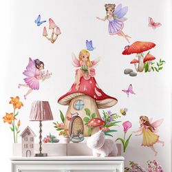 Fairy Mushroom Wall Stickers: Girls Room Decor & Nursery Wallpaper