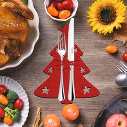 Christmas Tree Cutlery Knife Fork Covers Table Decor Elk Xmas Tableware Pocket Holder Bags New Year Party Decor