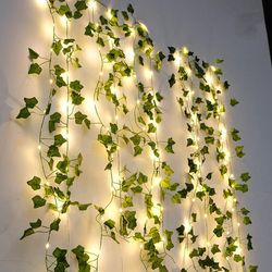 Green Leaf String Lights Battery Powered Christmas Tree Garland for Home Decor