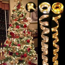 Christmas Ribbon Fairy Lights Ornaments Home 2023 | Tree Bows String Lights Navidad Natal New Year 2024