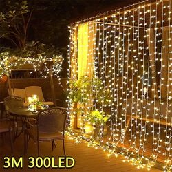 3M LED Curtain String Lights Fairy Decoration USB Holiday Garland Lamp 8 Mode Home Garden Christmas Party New Year Weddi