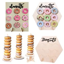 Wooden Doughnut Stand for Parties - Kids Birthday, Wedding, Baby Shower | Donut Wall Display Holder & Table Decoration S