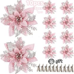 10/5/1pcs 14.5cm glitter christmas flowers tree decoration new year ornaments xmas fake flowers natal