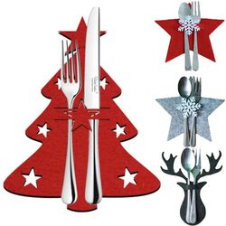 Christmas Knife and Fork Holder Set: 44 Styles, Elk Xmas Tree Design - Non-woven Fabric, Cookware Organizer, Table Decor