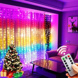 led curtain string lights with remote control - festive christmas decoration for holiday party, wedding, bedroom, home