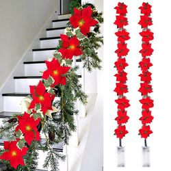 poinsettia christmas flowers garland string lights - xmas tree ornaments for indoor/outdoor party decor & navidad