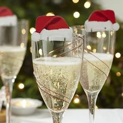 Christmas Cup Card Santa Hat Wine Glass Decor - Navidad Noel New Year Gift & Decorations | 10/20/30PCS